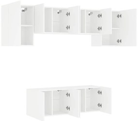 6 pcs móveis de parede p/ TV derivados de madeira branco