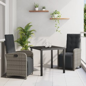Conjunto de Jantar para Jardim vidaXL de 3 Peças com Almofadas Cinza Vime PE