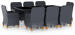 vidaXL 9 pcs conj. jantar exterior c/ almofadões vime PE cinza-escuro