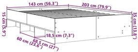 Estrutura de cama 140x200 cm derivados de madeira cinza sonoma