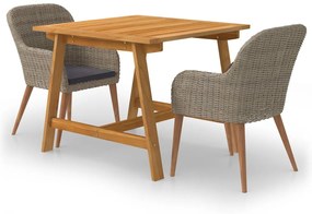 vidaXL 3 pcs conjunto de jantar para jardim castanho
