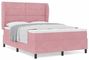 Cama Box com Colchão Rosa 140x200 cm em Veludo
