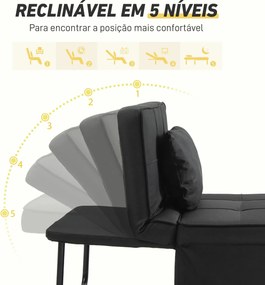 Sofá-Cama "Açores" 3 em 1 - Preto - 95x179x78 cm - Linho e Metal - Des