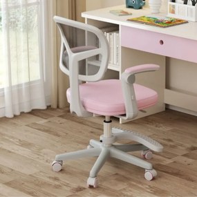 Cadeira de escritório para crianças com apoios de braços, apoio para os pés e rodas universais com altura ajustável 57 x 55 x 80-91 cm Rosa