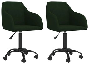 vidaXL Cadeiras de jantar giratorias 2 pcs veludo verde-escuro