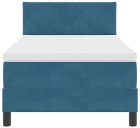 Cama Box com Colchão &amp; LED Azul Escuro 90x200 cm Veludo