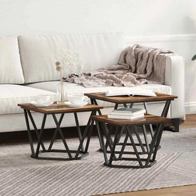 vidaXL Mesa de centro 3 pcs Carvalho fumado 50 x 50 x 40 cm