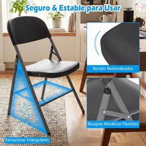 Conjunto 6 Cadeiras dobráveis de plástico para uso comercial (MESA NÃO INCLUIDA), com encosto e Estrutura metálica, para interior e exterior, escritór