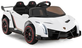 Carro Elétrico brincar para Crianças 3-8 Anos Lamborghini 12V com Controlo Remoto 3 Velocidades Luzes LED Rodas e Música Branco