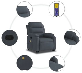 Poltrona elevatória de massagens veludo cinza-escuro