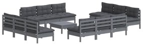 13 pcs conj. lounge de jardim com almofadões antracite pinho