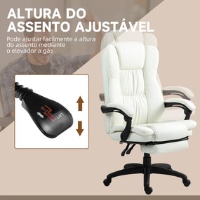 Cadeira de Escritório com Altura Ajustável 6 Pontos de Massagem e Apoio para os Pés Retrátil 68,5x68,5x113-121 cm Creme