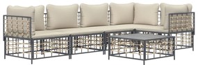 6 pcs conjunto lounge de jardim c/ almofadões vime PE antracite