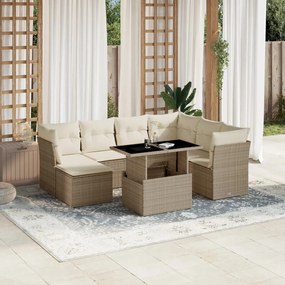 8 pcs conjunto de sofás p/ jardim com almofadões vime PE bege
