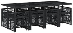 13 pcs conjunto de jantar p/jardim com almofadões vime PE preto
