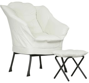 HOMCOM Poltrona Sala de Estar com Apoio para os Pés Poltrona Relax para Leitura com Bolsos Laterais 80x78x100 cm Creme