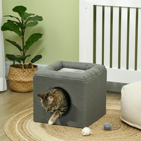 Casinha para gatos de 2 andares com almofada macia de pelúcia - 36,5 x 36,5 x 33 cm cinzenta