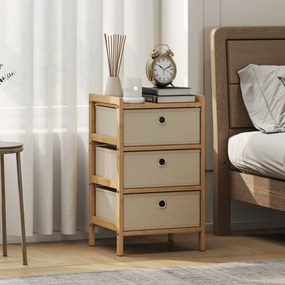 Cómoda de Bambu com 3 Gavetas de Tecido, Compacta para Espaços Pequenos, Creme e Madeira