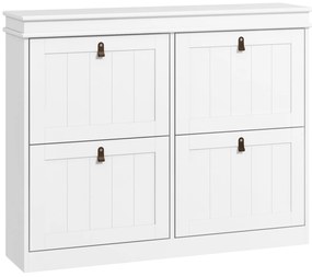 HOMCOM Móvel Sapateira Branco Sapateira Estreita com 4 Portas e Prateleira Ajustável para 20 Pares de Sapatos 105x24x82,5 cm Branco | Aosom Portugal