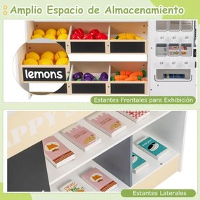 Conjunto de supermercado para crianças de madeira com carrinho, máquina de venda automática, caixa registradora, estantes e comidas de brincar cinza