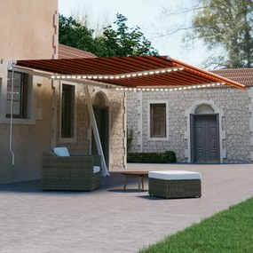 vidaXL Toldo autom. LED e sensor de vento 500x300 cm laranja/castanho