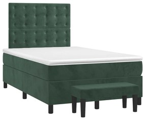 Cama boxspring com colchão 120x200 cm veludo verde-escuro