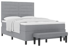 Cama Box Spring com Colchão e Banco Cinza Claro 140x200 cm Tecido