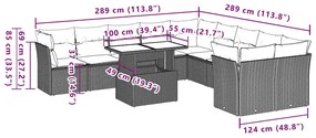 11 pcs conjunto sofás de jardim c/ almofadões vime PE preto