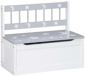 ZONEKIZ Baú Infantil 2 em 1 Banco de Armazenamento Infantil com Tampa para Dormitório Sala de Jogos 60x30x50cm Branco e Cinza