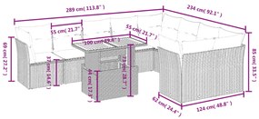 10 pcs conjunto sofás de jardim c/ almofadões vime PE preto
