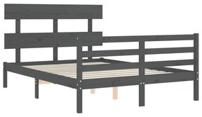 Estrutura de cama com cabeceira 140x190 cm madeira maciça cinza