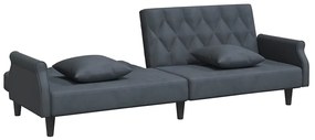 Sofá-cama com apoio de braços veludo cinzento-escuro