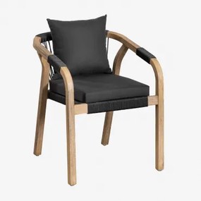 Pack De 4 Cadeiras De Jardim Com Apoios De Braços Em Madeira De Acácia Dubai Castanho Acácia Rústico & Tecido Cinza Grafito - Sklum