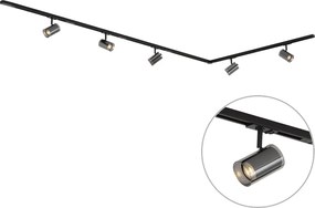 Sistema de iluminação de trilho moderno preto com 5 focos 1-fase - Iconic Lloyd