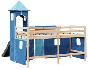 Cama alta para criança com torre 90x190 cm pinho maciço azul