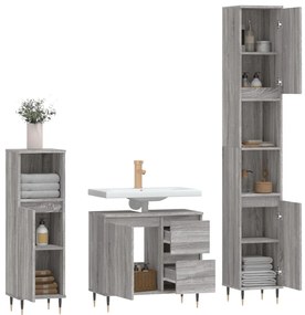 3 pcs Conjunto móveis casa de banho madeira proc. cinza sonoma