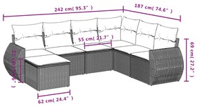 7 pcs conj. sofás jardim com almofadões vime PE cinzento-claro