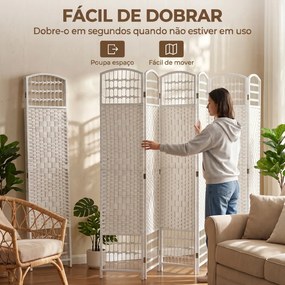 Biombo Separador de Ambientes de 6 Painéis Dobrável em Corda de Papel 160x170 cm Decoração para Quarto Branco