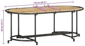Mesa de centro 110x55x40 cm madeira de mangueira áspera maciça