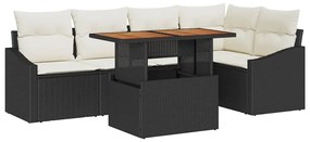 Conjunto de sofá de jardim 6 peças com almofadas, preto, poliratã