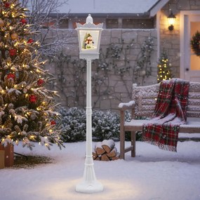 Candeeiro musical natal com 185 cm de altura com luzes LED brancas quentes Efeitos de neve Base recarregável Branco