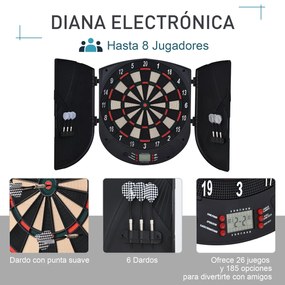 HOMCOM Alvo Eletrónico Digital com 6 Dardos até 8 Jogadores Marcador P