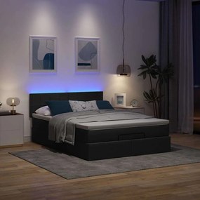 Cama Otomana com Colchão &amp; LEDs Preto 140x200 cm Tecido