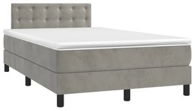 Cama box spring c/ colchão/LED 120x200 cm veludo cinzento-claro