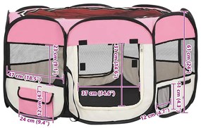 Parque dobrável p/ cão c/ saco de transporte 125x125x61cm rosa