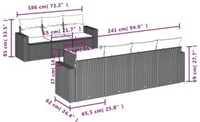 8 pcs conjunto sofás de jardim com almofadões vime PE preto