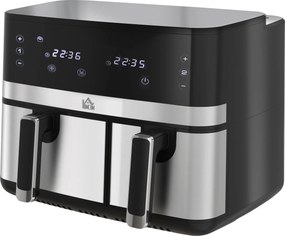 Fritadeira de ar quente sem óleo, Air Fryer, compartimento duplo de 8,5 L, 2700 W – 8 programas, temperatura regulável, temporizador preto