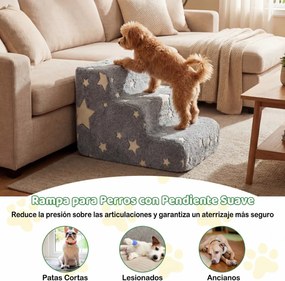 Escada de espuma  luminescente com 3 degraus para cães 60 x 40,5 x 39 cm, com base antiderrapante e capa lavável de alta densidade e, para animais de