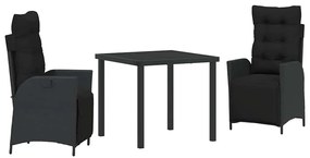Conjunto de Jantar de Jardim de 3 Peças Preto em Rattan Sintético