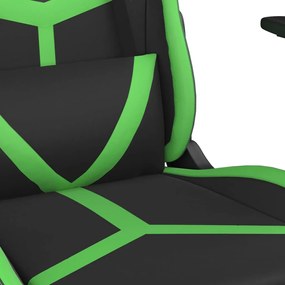 Cadeira gaming massagens c/ apoio pés couro artif. preto/verde